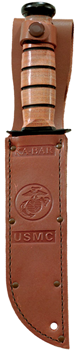 KA-BAR Short Utility Fixed Blade 1252 USMC Serrated Cro-Van Carbon Steel & Brown Leather