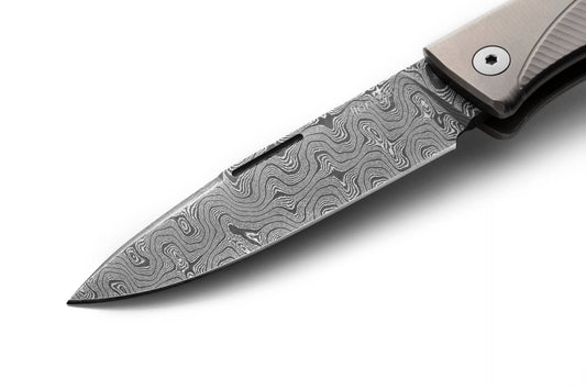 LionSteel Knives™ Thrill Slip-joint TL D GY Grey 6AI4V Titanium Stainless Damascus Steel Pocket Knife