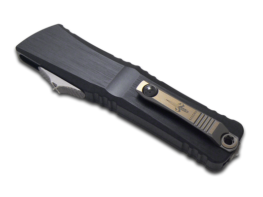 Microtech Knives, LLC™ Combat Troodon LT OTF 1142-16HCDBZTI-MCK Hefted Black Anodized Aircraft Alloy Damascus Steel Pocket Knife