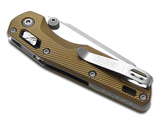Microtech Knives, LLCโข MSI Mini Crossbar Lock 210M-10APFLTA Tan 7075-T6 Aluminum M390MK Stainless Steel Pocket Knife