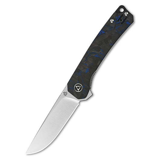 QSP Knives™ Osprey Liner Lock 139-G1 Black Shred Carbon Fiber and Blue G10 Sandvik 14C28N Stainless Steel Pocket Knife