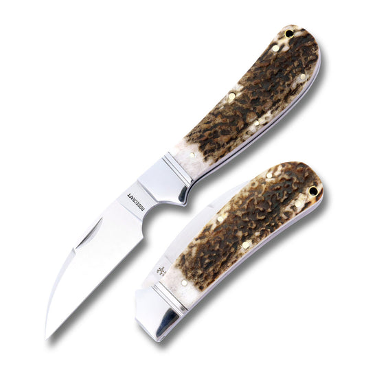 RoseCraft Blades LLC™ Clinch River Swayback RCT005-STG Red Deer Stag D2 Semi-Stainless Steel Pocket Knife
