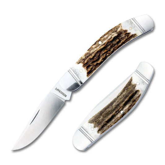 RoseCraft Blades LLCโข Stinking Creek Sowbelly RCT023-STG Red Deer Stag D2 Semi-Stainless Steel Pocket Knife