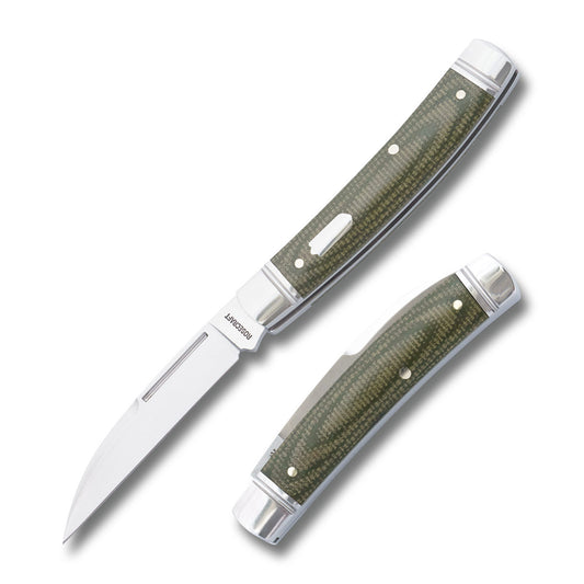 RoseCraft Blades LLCโข Mud Creek Congress RCT028-LGM Green Micarta D2 Semi-Stainless Steel Pocket Knife