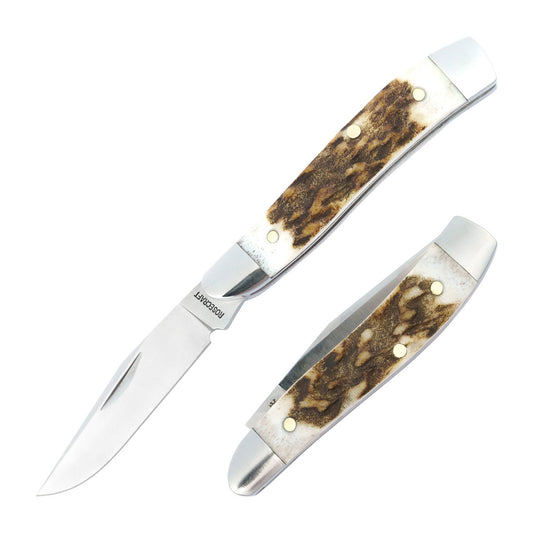 RoseCraft Blades LLCโข Piney River Peanut RCT029-STG Red Deer Stag D2 Semi-Stainless Steel Pocket Knife