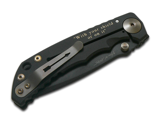 Spartan Blades, LLC™ Harsey Folder Frame Lock SF5GOLDSHIELD Black Anodized 6AL4V Titanium CPM MagnaCut Stainless Steel Pocket Knife