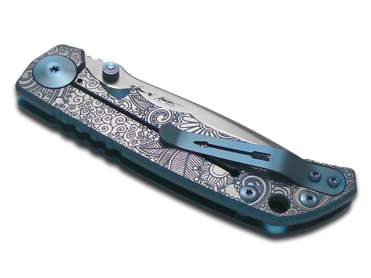 Spartan Blades, LLCโข Harsey Folder Frame Lock SF5PAISLEY Blue Anodized 6AL4V Titanium CPM MagnaCut Stainless Steel Pocket Knife