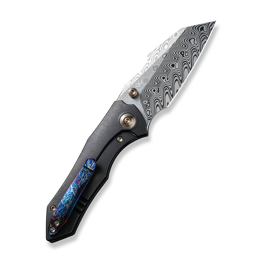 WE Knife Co., Ltd™ High-fin Frame Lock WE22005-DS1 Black 6AL4V Titanium Damasteel Pocket Knife