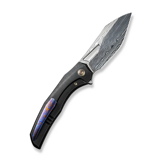 WE Knife Co., Ltd™ Ignio Frame Lock WE22042B-DS1 MB Black Anodized 6AL4V Titanium Damasteel Pocket Knife