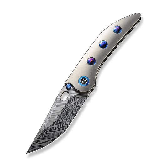 WE Knife Co., Ltd™ Attor Frame Lock WE23037-DS1 Polished Bead Blasted 6AL4V Titanium Damasteel Pocket Knife