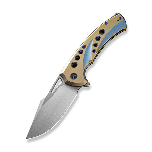 WE Knife Co., Ltd™ Swiftfin Frame Lock WE23051-4 Golden & Blue 6AL4V Titanium CPM 20CV Stainless Steel Pocket Knife