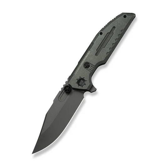 WE Knife Co., Ltdโข Muster Frame Lock WE23058-2 Olive Gray Anodized 6AL4V Titanium M390 Stainless Steel Pocket Knife