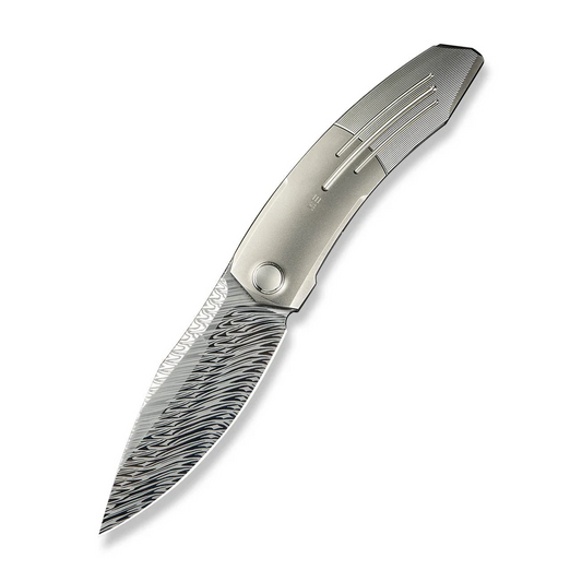 WE Knife Co., Ltd™ Sine Wave Liner Lock WE23069B-DS1 Bead-Blasted & Satin 6AL4V Titanium Damasteel Pocket Knife