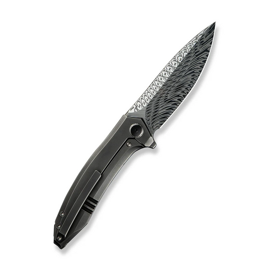 WE Knife Co., Ltd™ Acuminal Frame Lock WE23070-DS1 Polished Gray 6AL4V Titanium Damasteel Pocket Knife
