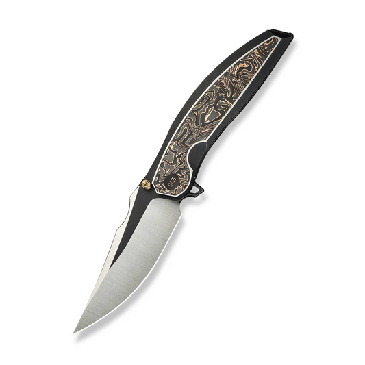 WE Knife Co., Ltd™ Quinseris Frame Lock WE23093-1 Black Anodized 6AL4V Titanium and Copper Foil Carbon Fiber M390 Stainless Steel Pocket Knife