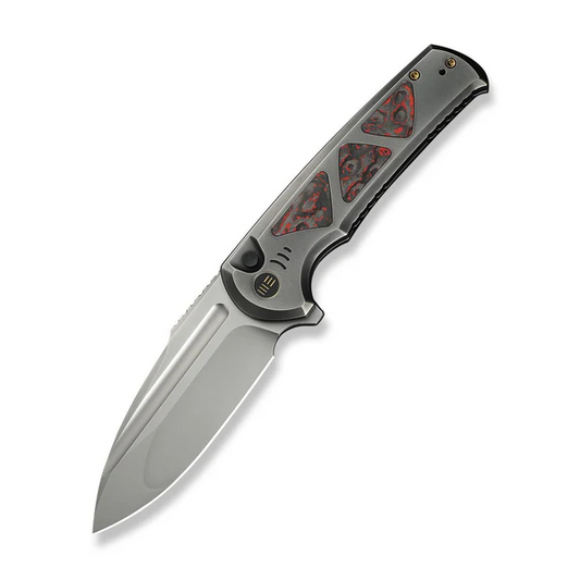 WE Knife Co., Ltd™ Sylox Button Lock WE24027-3 Polished 6AL4V Titanium and Lava Fow Fat Carbon Fiber M390 Stainless Steel Pocket Knife