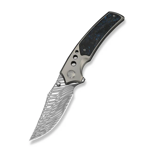 WE Knife Co., Ltd™ Skynix Frame Lock WE24087-DS1 Gray 6AL4V Titanium and Blue Marbled Carbon Fiber Damasteel Pocket Knife