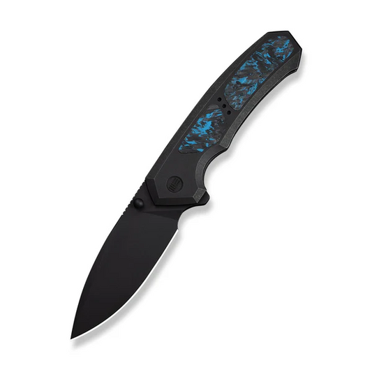 WE Knife Co., Ltd™ Corwyn Frame Lock WE24088-1 Black Anodized 6AL4V Titanium and Blue Carbon Fiber M390 Stainless Steel Pocket Knife