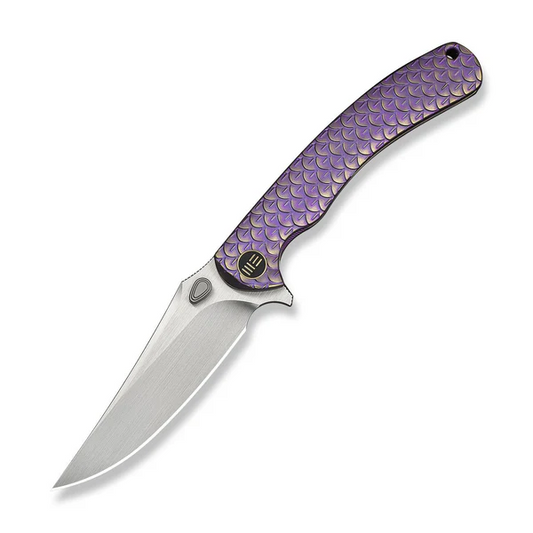 WE Knife Co., Ltdโข Dracarys Frame Lock WE25061B-2 Purple & Gold 6AL4V Titanium M390 Stainless Steel Pocket Knife