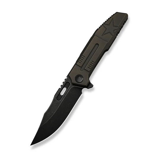 WE Knife Co., Ltdโข Barracks Frame Lock WE25078-2 Bronze Anodized 6AL4V Titanium M390 Stainless Steel Pocket Knife