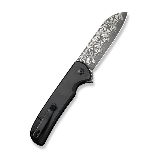 CIVIVI Knives™ Chevalier II Button Lock C20022B-DS1 Black Aluminum Damascus Steel Pocket Knife