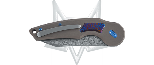 Fox Knives™ Jupiter Button Lock FX-555 DPB Blue Timascus and Titanium Damasteel Pocket Knife