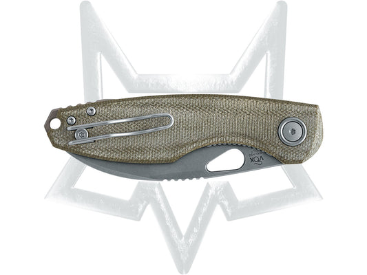 Fox Knives™ Chilin Liner Lock FX-530 MOD OD Green Canvas Micarta M398 Stainless Steel Pocket Knife