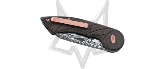 Fox Knives™ Radius Button Lock FX-550 DCFR Snake Skin Carbon Fiber & Copper Damasteel Pocket Knife