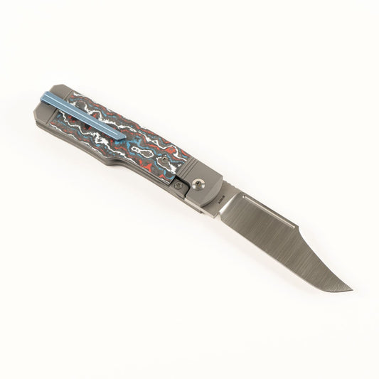 Jack Wolf Knivesโข Gunstock Frame Lock GUNSL-02-FC-NEBUL Nebula Fat Carbon S90V Stainless Steel Pocket Knife