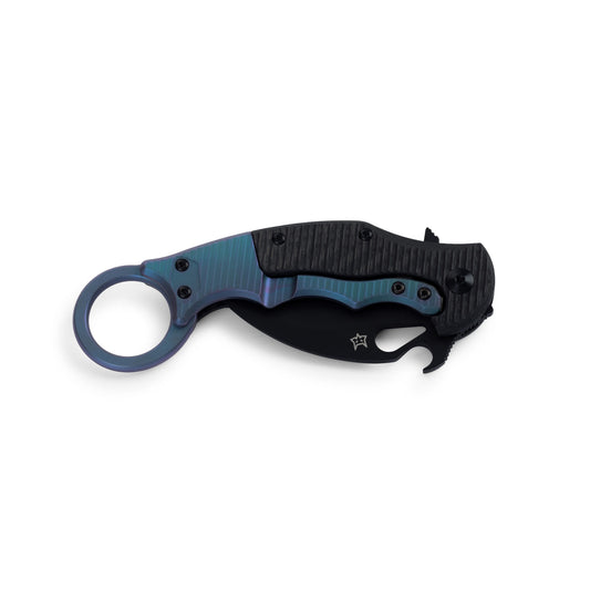 Fox Knives™ Folding Karambit BB-599 TICV Carbon Fiber and Blue-Violet Titanium Elmax Stainless Steel Pocket Knife
