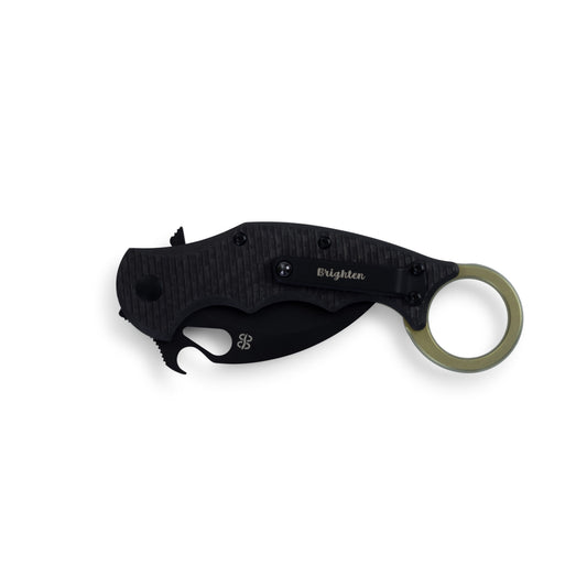 Fox Knives™ Folding Karambit BB-599 TICP Carbon Fiber and Green-gold Titanium Elmax Stainless Steel Pocket Knife
