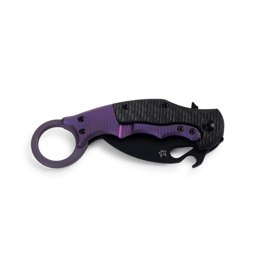 Fox Knives™ Folding Karambit BB-599 TICL Carbon Fiber and Purple Titanium Elmax Stainless Steel Pocket Knife