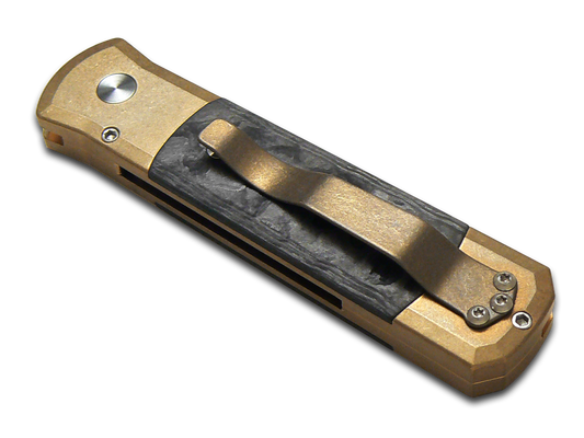 Pro-Tech Knives, LLCโข Godson Auto 7114-CAMO Solid Bronze and Camo Fat Carbon 154CM Stainless Steel Pocket Knife