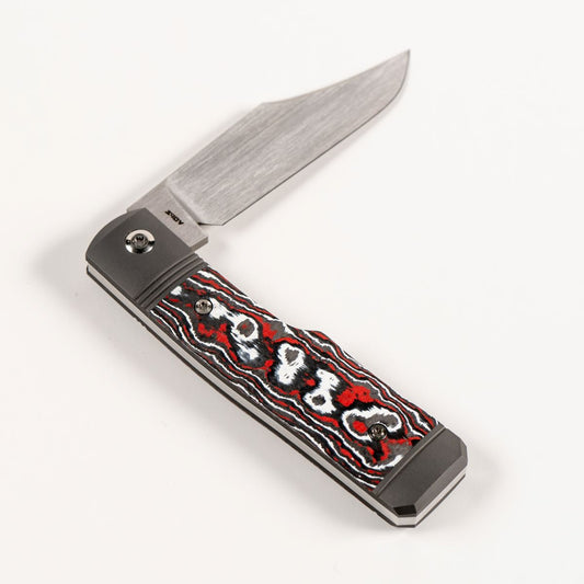 Jack Wolf Knives™ Sharpshooter Jack SHARP-02-FC-SNOW Snowfire Fat Carbon S90V Stainless Steel Pocket Knife