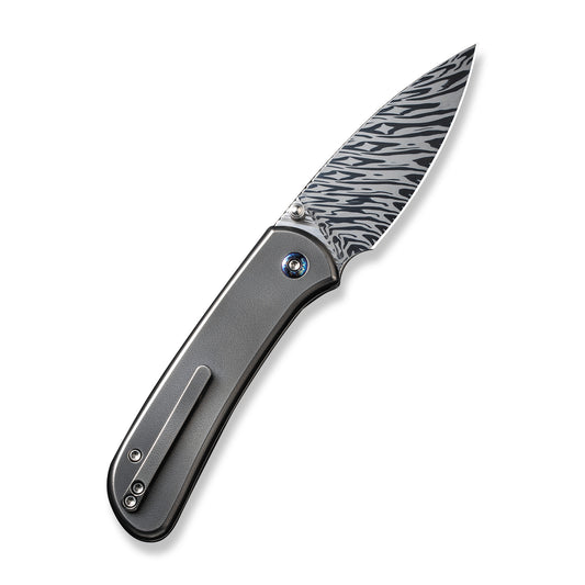 WE Knife Co., Ltd™ Qubit Button Lock WE22030F-DS1 Gray 6AL4V Titanium Damasteel Pocket Knife