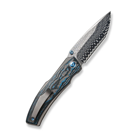 WE Knife Co., Ltd™ Swordfin Liner Lock WE23067-DS1 Artic Storm Fat Carbon and Black Titanium Damasteel Pocket Knife