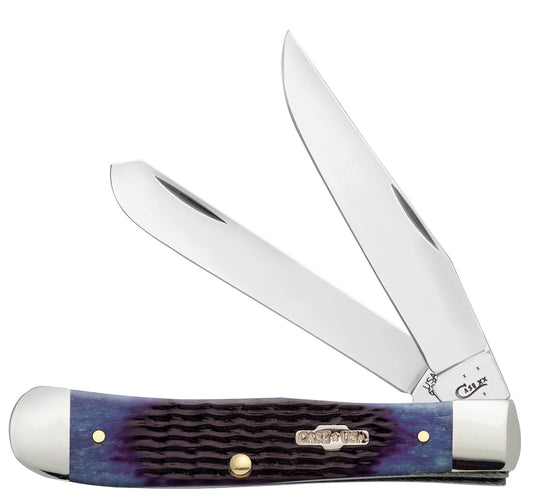W.R. Case XX Knives Jigged Navy Blue Bone Trapper Stainless Pocket Knife 02800