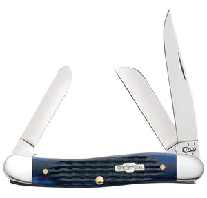 W.R. Case XX Knives Jigged Navy Blue Bone Stockman Stainless Pocket Knife 02801