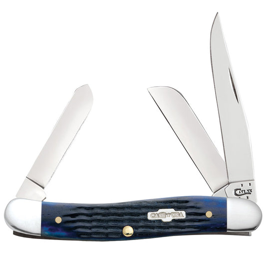 W.R. Case XX Knives Jigged Navy Blue Bone Stockman Stainless Pocket Knife 02801