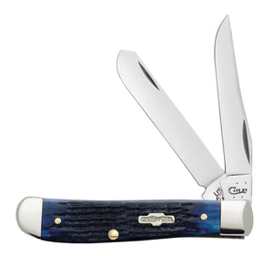 W.R. Case XX Knives Jigged Navy Blue Bone Mini Trapper Stainless Pocket Knife 02838