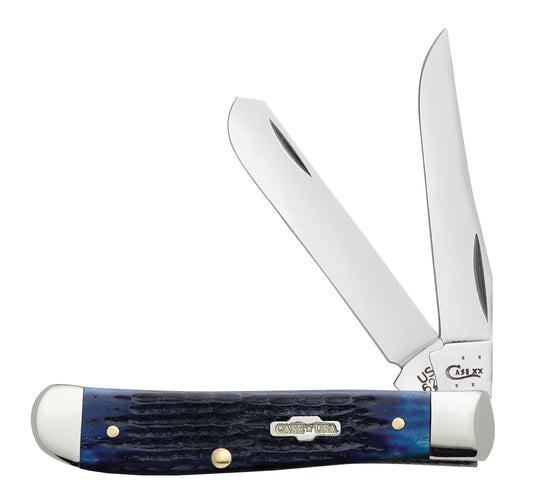 W.R. Case XX Knives Jigged Navy Blue Bone Mini Trapper Stainless Pocket Knife 02838