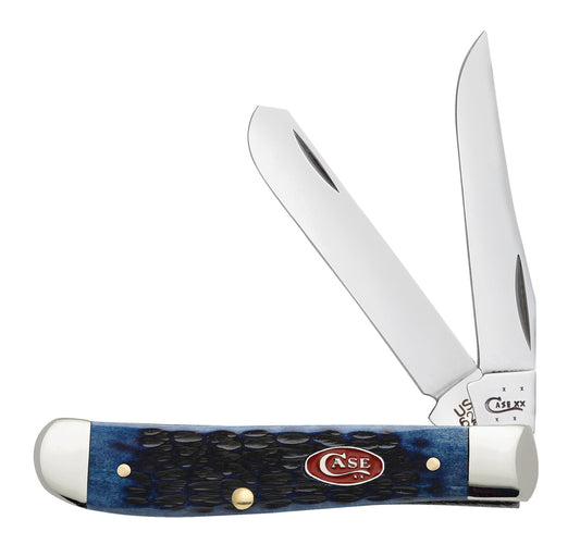 W.R. Case XX Knives Jigged Navy Blue Bone Mini Trapper Stainless Pocket Knife 07321