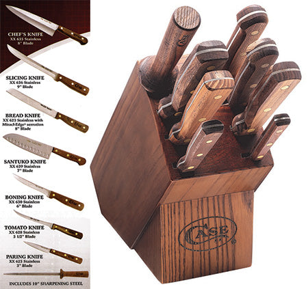 W.R. Case XX Knives 9 Piece Wooden Block Walnut Stainless Kitchen Set 10249
