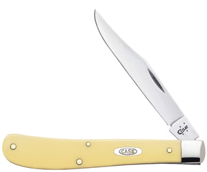 W.R. Case XX Knives Yellow Synthetic Delrin Slimline Trapper Stainless Pocket Knife 80031