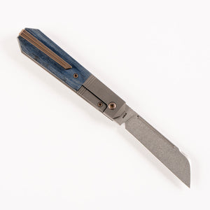 Jack Wolf Knives™ After Hours Jack Coffin Barlow AFTER-02-LIN-MIC-BLU Blue Linen Micarta S90V Stainless Steel Pocket Knife