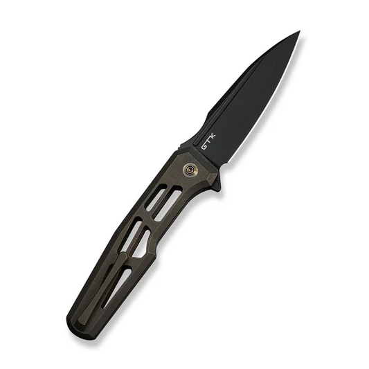 WE Knife Co., Ltd™ Dressytak Button Lock WE25059B-1 Bronze Anodized 6AL4V Titanium M390 Stainless Steel Pocket Knife
