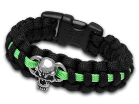 Wilson Tactical™ WI9WT232 Knife Black and Neon Green braided paracord with a Metal Skull Survival Bracelet