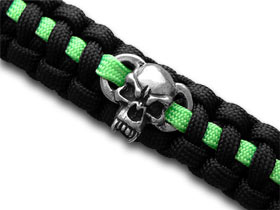 Wilson Tactical™ WI9WT232 Knife Black and Neon Green braided paracord with a Metal Skull Survival Bracelet
