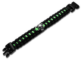 Wilson Tactical™ WI9WT232 Knife Black and Neon Green braided paracord with a Metal Skull Survival Bracelet
