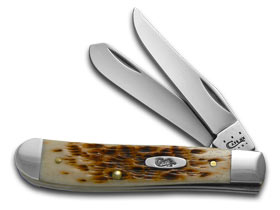W.R. Case XX Knives Peach Seed Jigged Amber Bone Mini Trapper Stainless Pocket Knife 71170